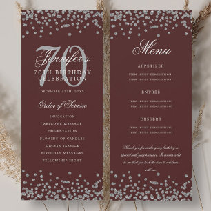 70th Birthday Program Menu Thank U Silver Burgundy