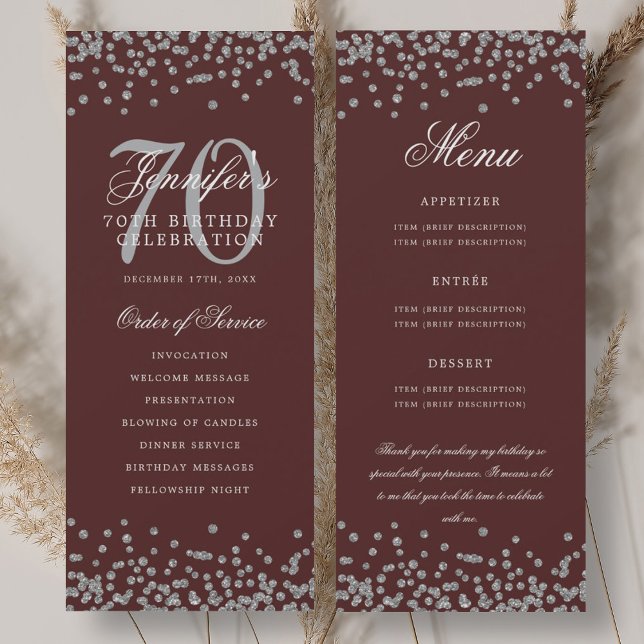 70th Birthday Program Menu Thank U Silver Burgundy (70th Birthday Program Menu Thank U Silver Burgundy)