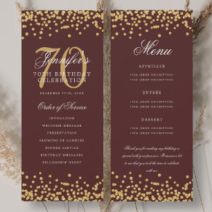 70th Birthday Program Menu Thank You Gold Burgundy