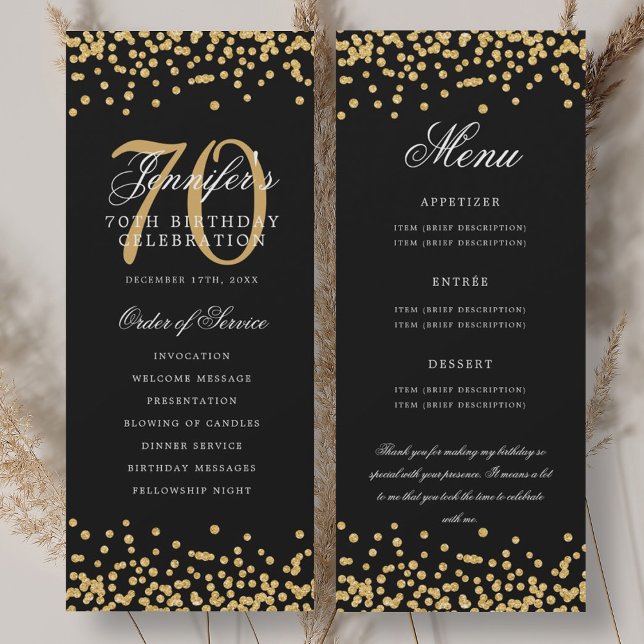 70th Birthday Program Menu Thank You Gold Confetti (Creator Uploaded)