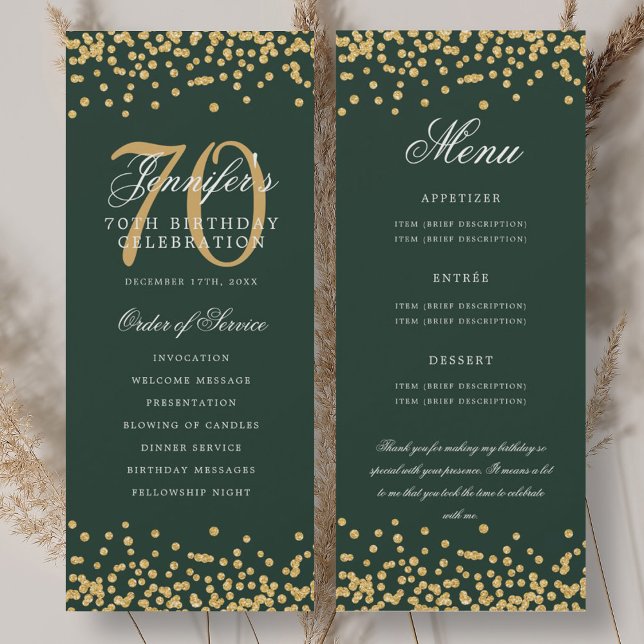 70th Birthday Program Menu Thank You Gold Green (70th Birthday Program Menu Thank You Gold Green)
