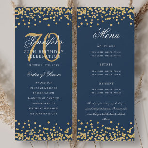 70th Birthday Program Menu Thank You Gold Navy 