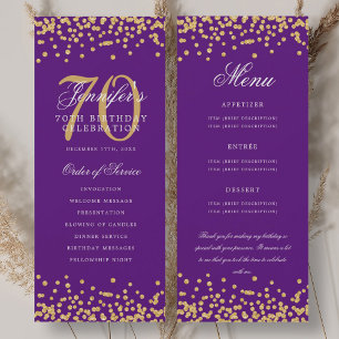 70th Birthday Program Menu Thank You Gold Purple