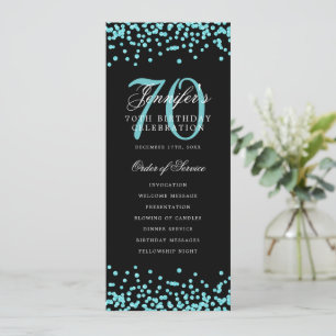 70th Birthday Program Menu Thanks Turquoise Black 