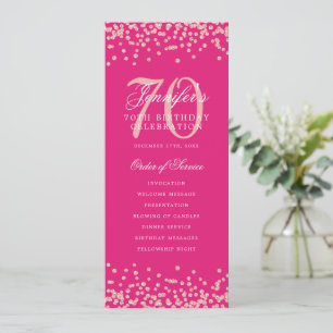 70th Birthday Program Rose Gold Confetti Hot Pink