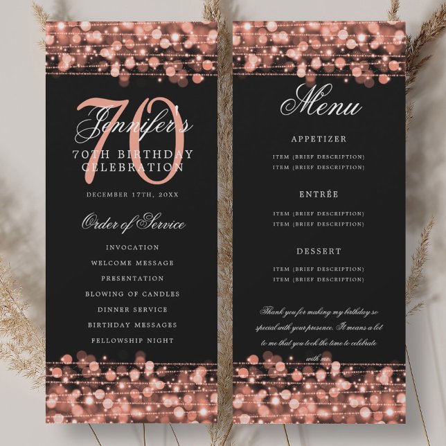 70th Birthday Program Rose Gold Menu+Thank You (70th Birthday Program Rose Gold Menu+Thank You)