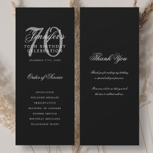 70th Birthday Program Silver Black Thank You