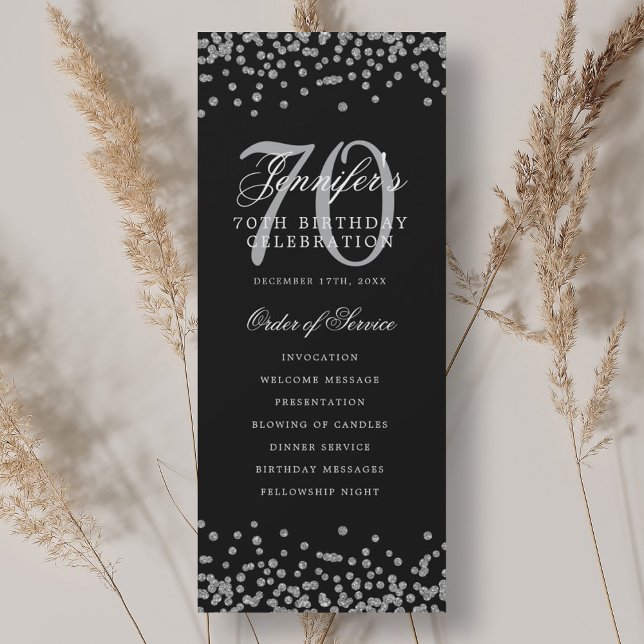 70th Birthday Program Silver Confetti Black  (70th Birthday Program Silver Confetti Black )