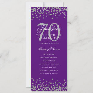 70th Birthday Program Silver Confetti Purple 