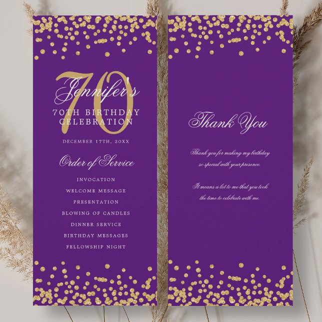 70th Birthday Program Thank You Gold Purple  (70th Birthday Program Thank You Gold Purple )