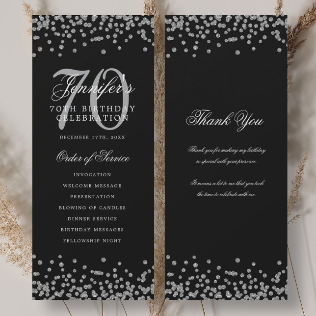 70th Birthday Program Thank You Silver Black  (70th Birthday Program Thank You Silver Black )