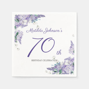 70th Birthday Purple Floral Elegant Custom Age Napkin