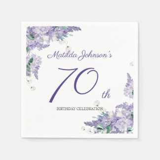 70th Birthday Purple Floral Elegant Custom Age Napkin