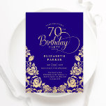 70th Birthday Purple Gold Roses Invitation<br><div class="desc">Purple gold elegant 70th birthday party invitation. Classy design featuring roses,  faux gold foil and typography script font. Trendy invite card perfect for a stylish female bday celebration. Personalise with your own details. Can be customised to any age. Printed Zazzle invitations or instant download digital printable template.</div>