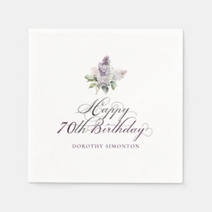 70th Birthday Purple Lilac Spring Flower Cocktail Napkin