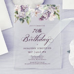 70th Birthday Purple Spring Lilac Flower Acrylic Invitations<br><div class="desc">Soft watercolor purple lilacs create a pretty spring 70th birthday invitation. The typography adds an elegant aesthetic. It is part of the Purple Spring Lilac Flower collection. It lets you choose a theme and then easily create a unique invitation suite, welcome signs and party decorations. Party planning becomes fun and...</div>