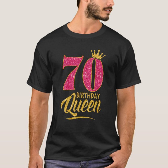 70th Birthday Queen 70 Years Old Girl Crown pink T-Shirt (Front)
