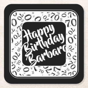 70th Birthday Random Number Pattern Black/White Square Paper Coaster
