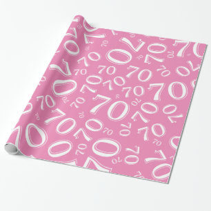 70th Birthday Random Number Pattern Pink/White 70 Wrapping Paper