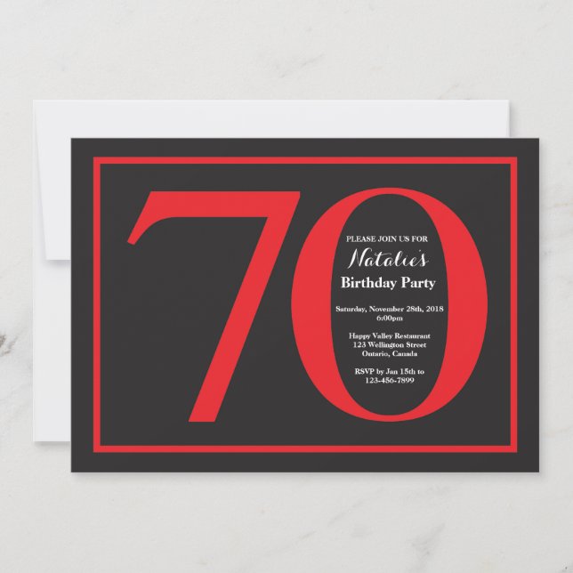 70th Birthday Red and Black Chalkboard Invitation (Front)