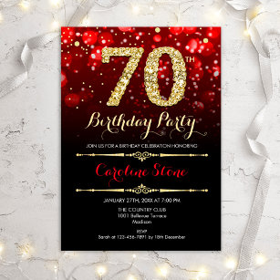 70th Birthday - Red Black Gold Invitation