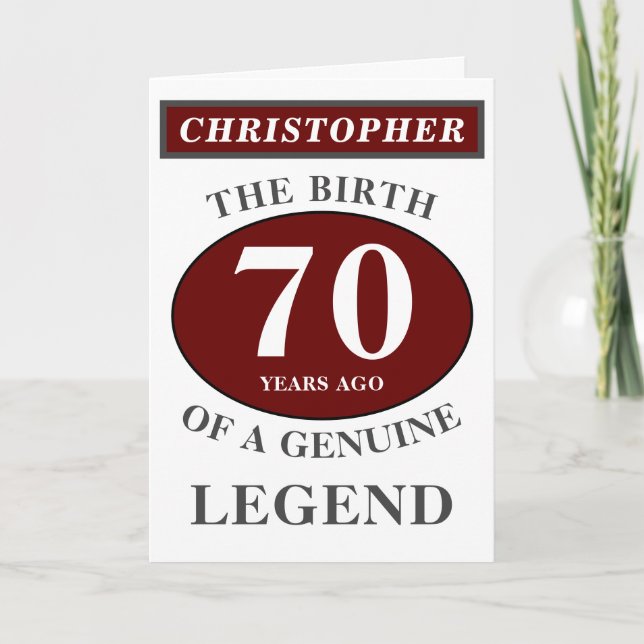 70th Birthday Red Genuine Legend Add Your Name Card (Front)