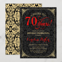 70th Birthday - Red Gold Black Damask