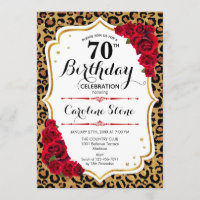 70th Birthday - Red Roses Leopard Print