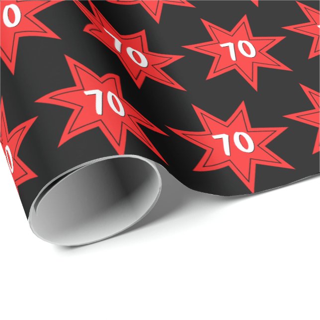 70th Birthday Red Star    Wrapping Paper (Roll Corner)