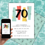70th Birthday Retro Midcentury Modern Colourful Invitation<br><div class="desc">Step back in time with this 70th birthday invitation, channeling midcentury modern vibes. The aqua, coral, and yellow backdrop sets the stage for a retro celebration. Stand out with a sleek '70' design that is perfect for a seventieth milestone celebration, suitable for both him and her. Mark the big 7-0...</div>