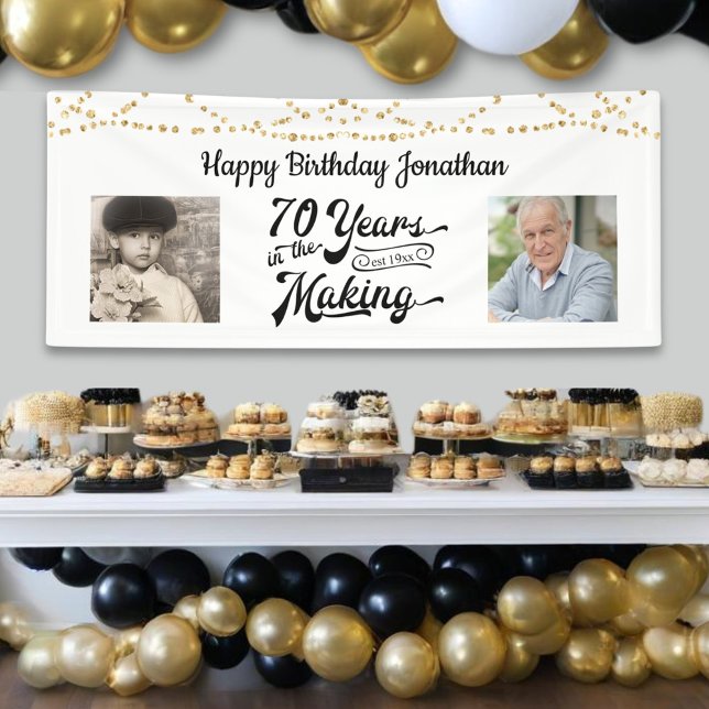 70th Birthday Retro String Lights 2 Photos Banner (Creator Uploaded)