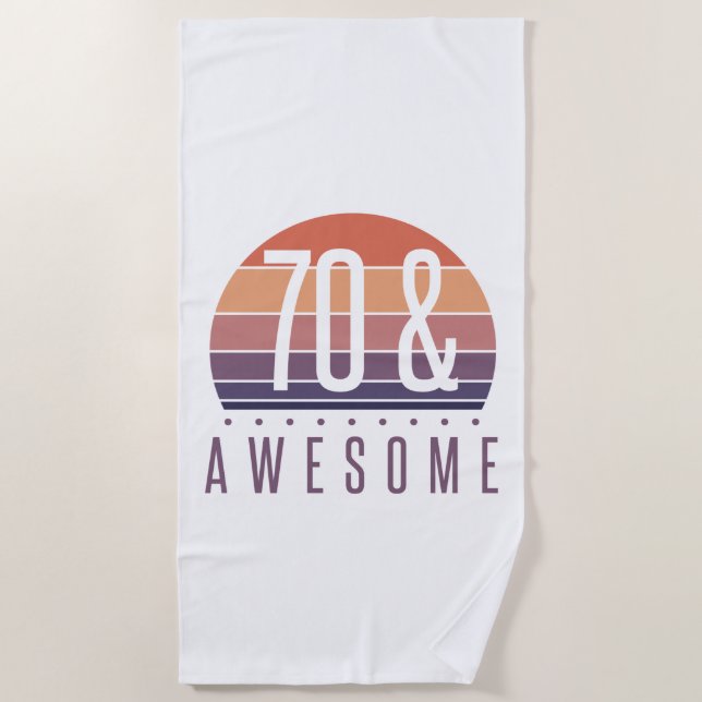 70th Birthday Retro Sunset Beach Towel (Front)