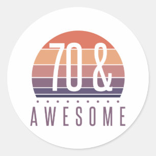 70th Birthday Retro Sunset Classic Round Sticker