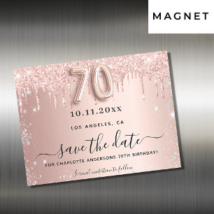 70th birthday rose glitter save the date magnet