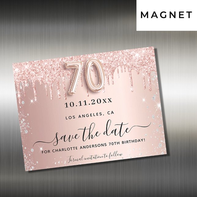 70th birthday rose glitter save the date magnet (Creator Uploaded)