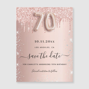 70th birthday rose glitter save the date magnet