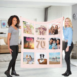 70th birthday rose gold blush photo collage name fleece blanket<br><div class="desc">A unique gift for a 70th birthday, celebrating her life with a collage of 8 of your own photos, pictures. Personalise and add her name and a date. A chic, girly rose gold, blush pink background. The name is written with a modern hand lettered style script. Number 70 with a...</div>