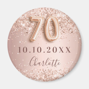 70th birthday rose gold blush save the date magnet