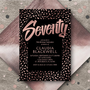 70th Birthday Rose Gold Confetti Invitation