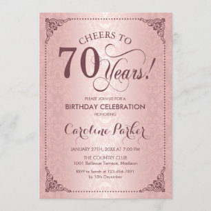 70th Birthday - Rose Gold Damask Invitation