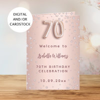 70th birthday rose gold diamonds welcome menu