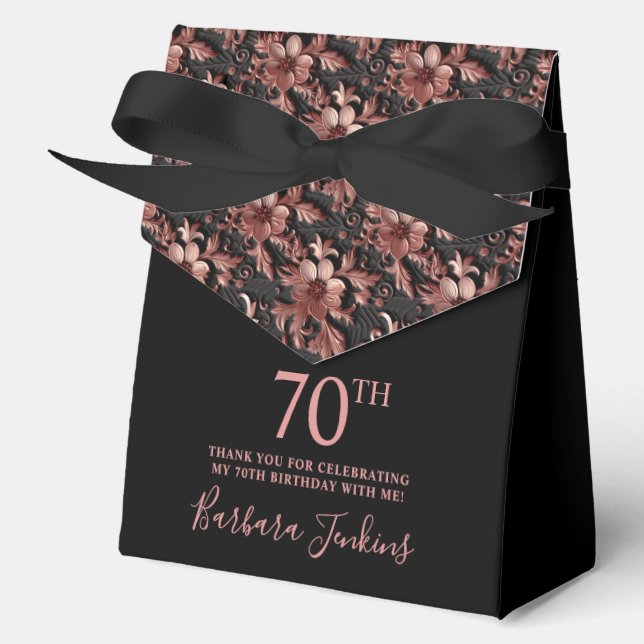 70th Birthday Rose Gold Floral Thank You  Favour Box (Front)