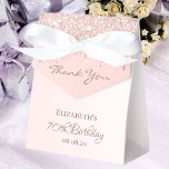 70th Birthday rose gold glitter glam thank you Favour Box<br><div class="desc">Elegant,  classic,  glamourous and girly for a 70th birthday party favours.  Rose gold ombre,  gradient background. With the text: 70th Birthday and Thank You written with a modern dark rose coloured hand lettered style script.  Template for a name and a date.</div>