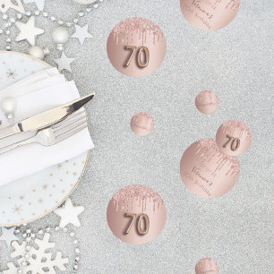 70th birthday rose gold glitter pink monogram confetti