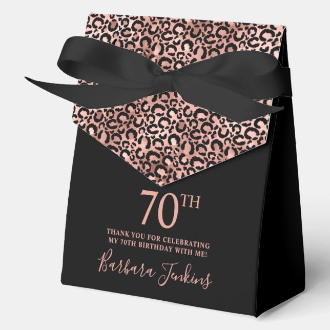 70th Birthday Rose Gold Leopard Print Thank You  Favour Box (Front)