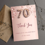 70th birthday rose gold pink stars thank you card<br><div class="desc">A thank you card for a 70th birthday. A rose gold gradient background colour. With rose gold dripping shining stars. On front: number 70 written with a balloon style font, large dark rose gold coloured hand lettered script and the text: Thank You, your text, title and a date. Back: Personalise...</div>