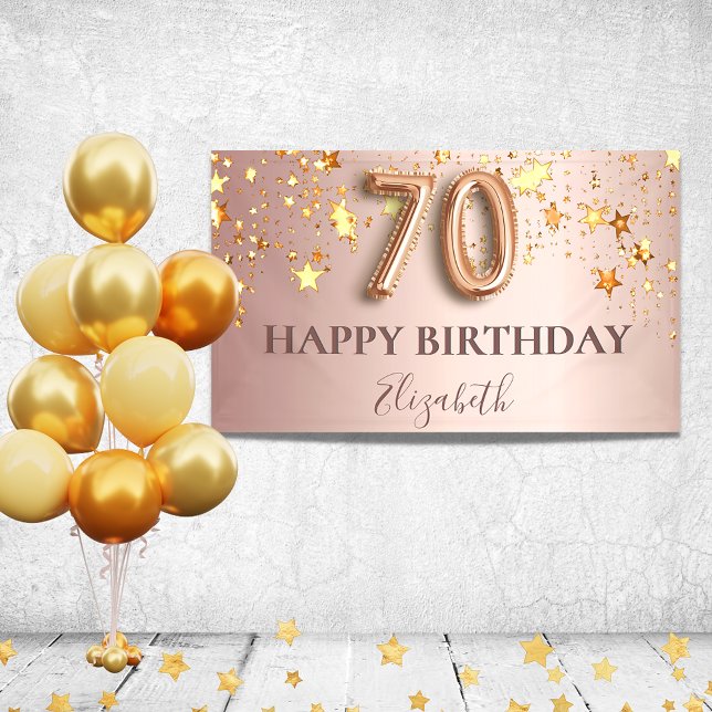 70th birthday rose gold stars pink balloon script banner (Creator Uploaded)