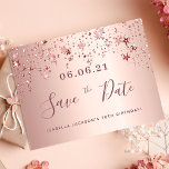70th birthday rose gold stars save the date postcard<br><div class="desc">A feminine and glamorous Save the Date card for a 70th birthday party 70 years old. A feminine pink, rose gold faux metallic looking background decorated with faux rose gold sparkling stars. Templates for a date and your text. Dark rose gold colored letters. The text: Save the Date is written...</div>
