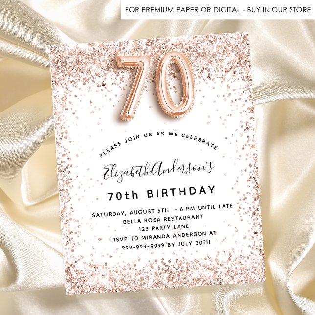 70th birthday rose gold white budget invitation flyer (Creator Uploaded)