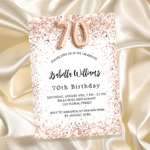 70th birthday rose gold white elegant luxury invitation